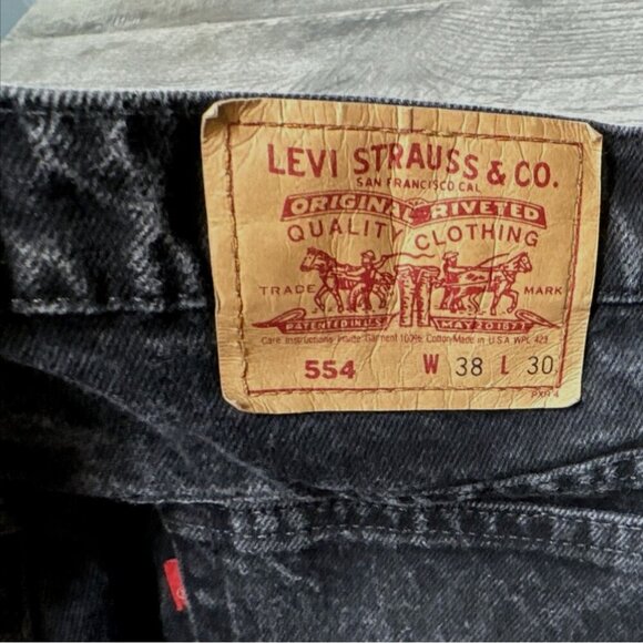 Vintage Levis 554 Denim Jeans Mens 38x30 Black Relaxed Baggy Distressed USA 90s - Picture 4 of 14